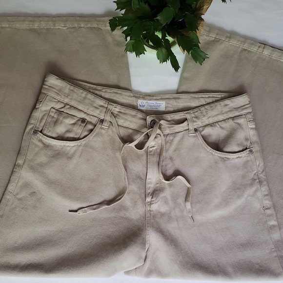 CARE LABEL Wide Leg Drawstring Jeans in Light Khaki Beige Size 4/27 Brand New - Picture 2 of 9